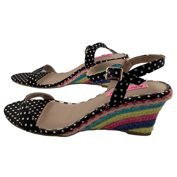 Betsey Johnson Pima‎ Wedge Sandals Size 9.5 Polka Dot Rainbow Polka Dot - Picture 6 of 8